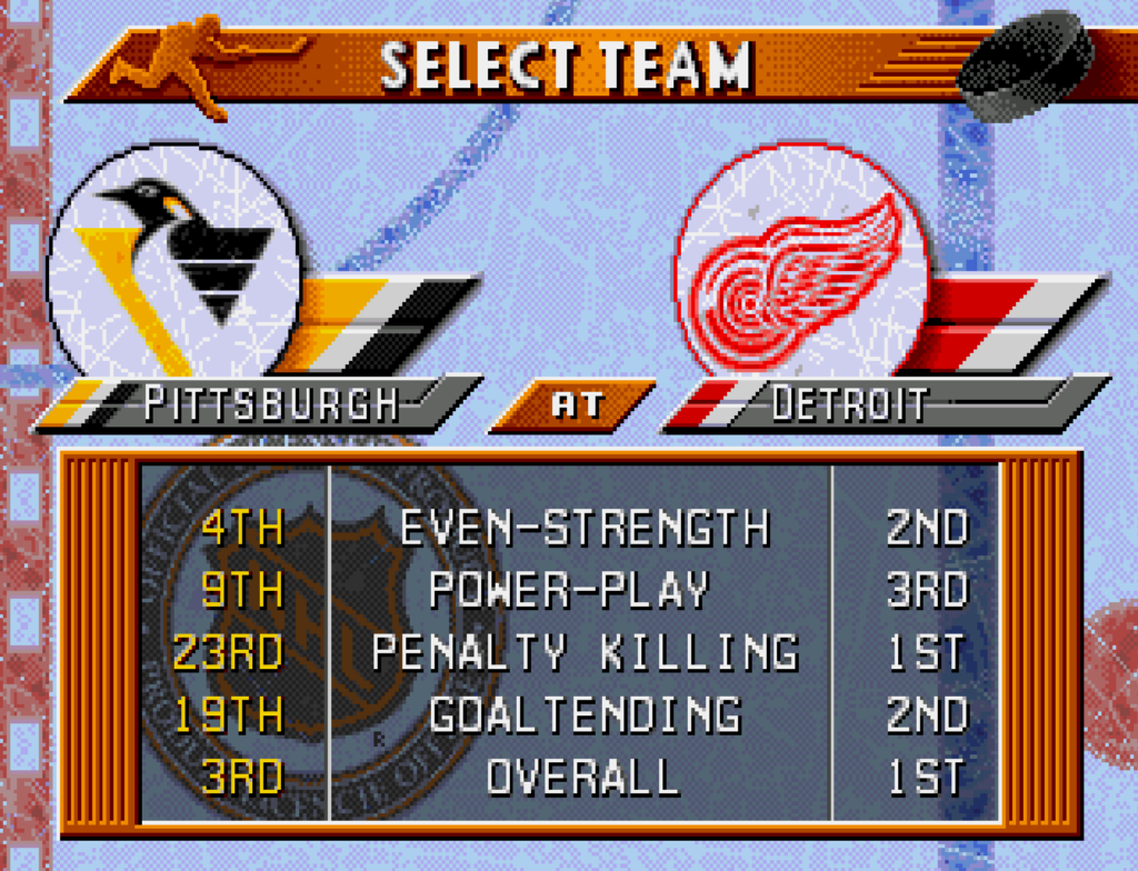 NHL '96 Team Selection Screen