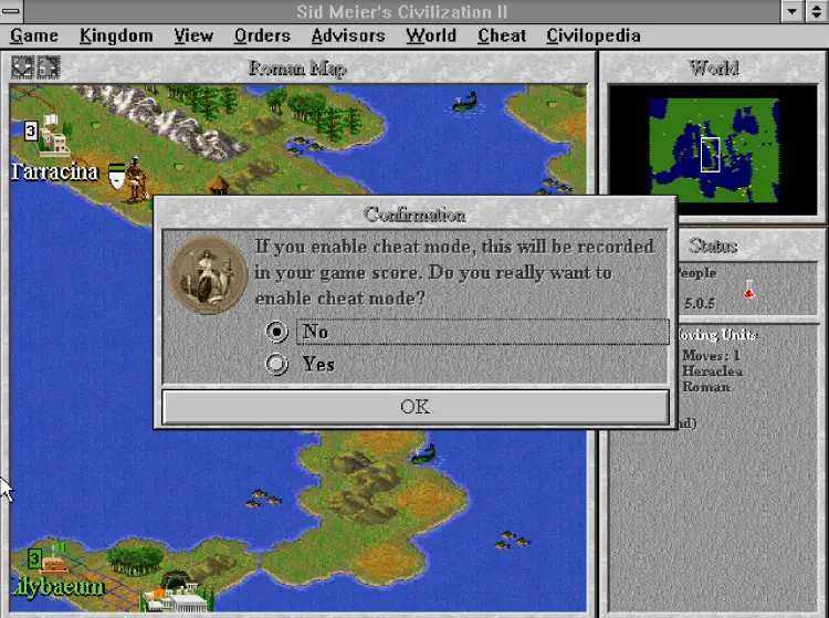 Sid Meier's Civilization II cheat menu