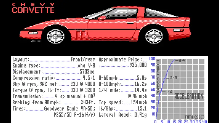 Test Drive car select screen - Chevy Corvette