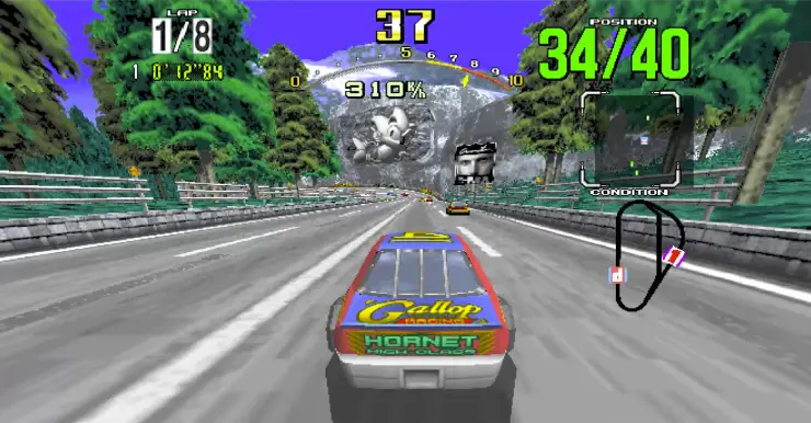 Daytona USA featured fun backgrounds like Sonic the Hedgehog etched into a mountain