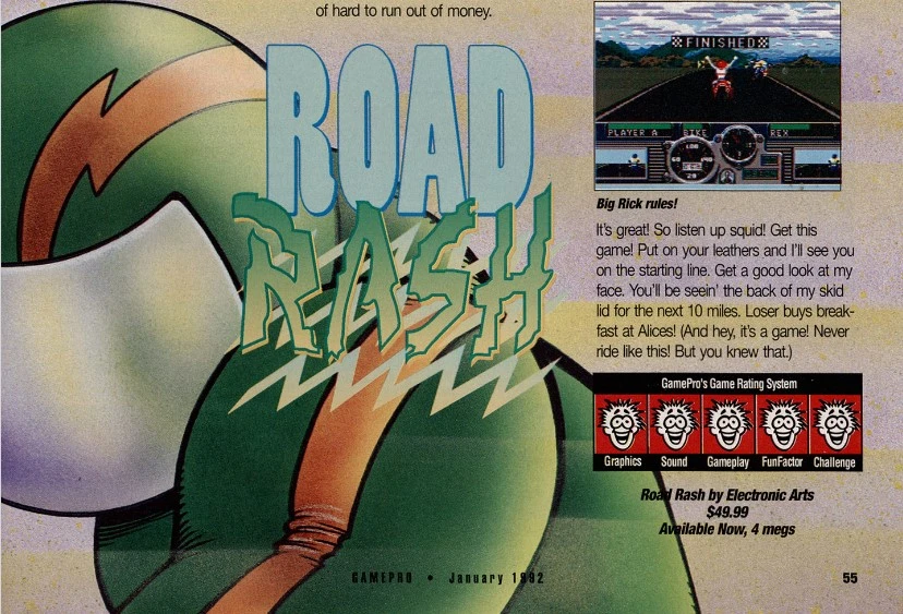 Road Rash review in GamePro January 1992